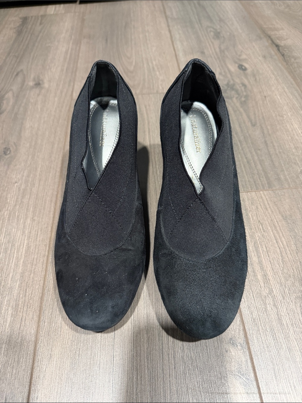 Naturalizer Black Suede Slip-On Wedge Heels